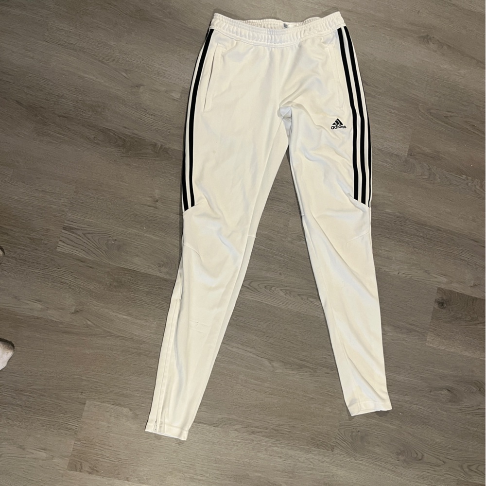 adidas White Track Pants with Black Stripes
